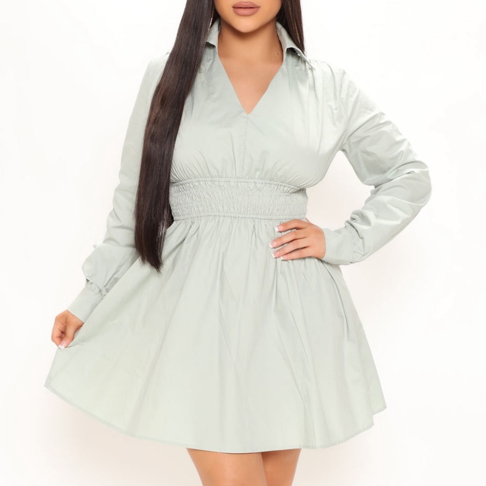 Sage green fit and flare mini dress